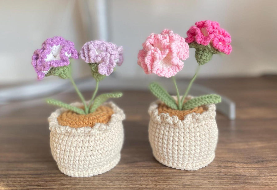 Häkel Nelken Blumen Topf Handgemachter Schreibtischdeko
