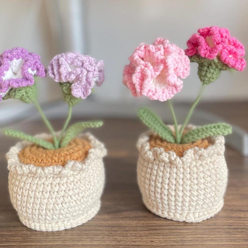 Häkel Nelken Blumen Topf Handgemachter Schreibtischdeko