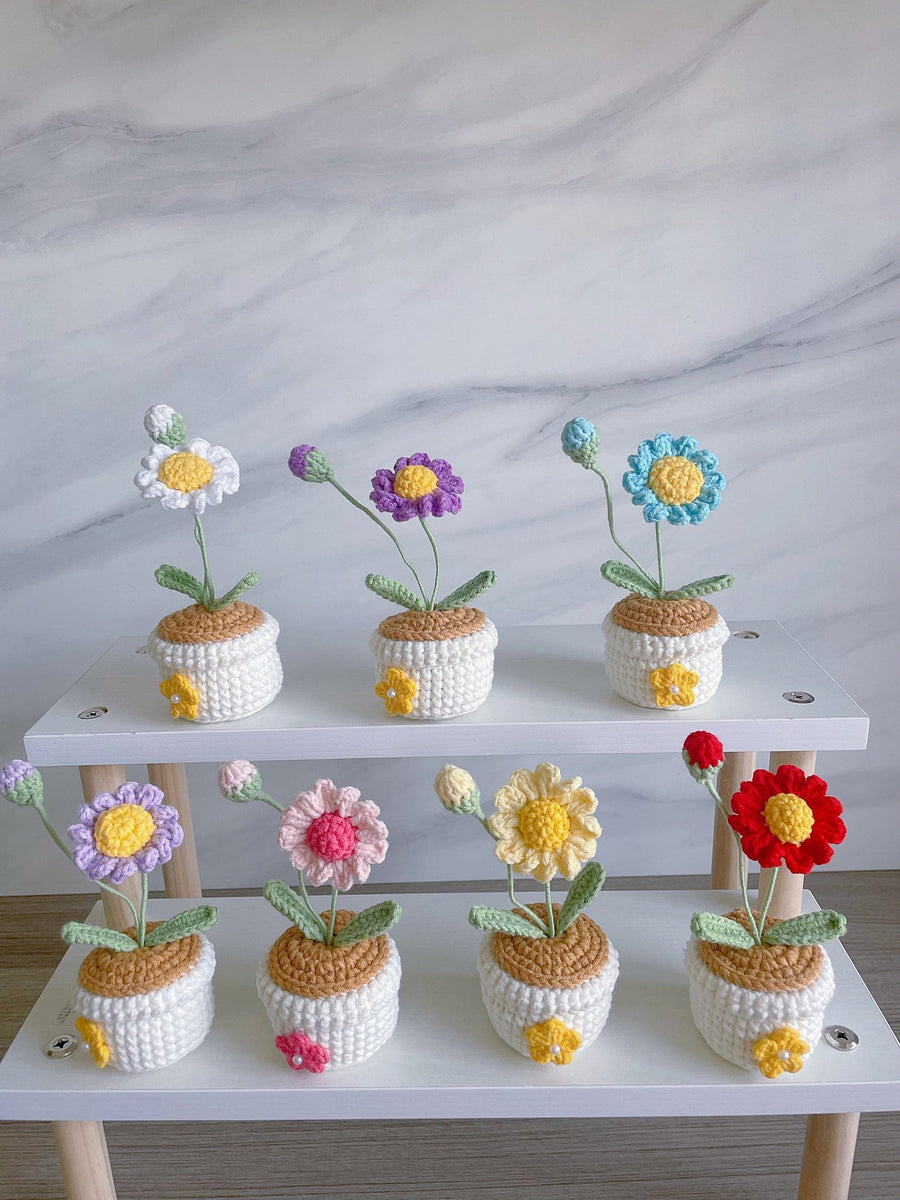 Häkel Gänseblümchen Blumen Topf Handgemachter Schreibtischdeko Geschenk