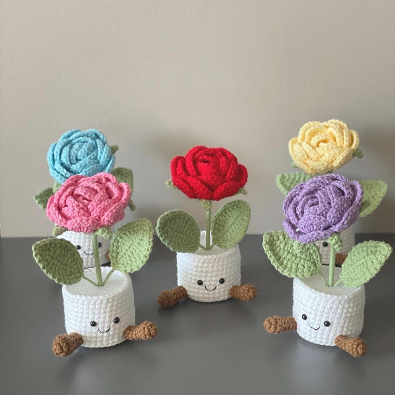 Häkelrosen Topf Rosa Lila Zarter Geschenk