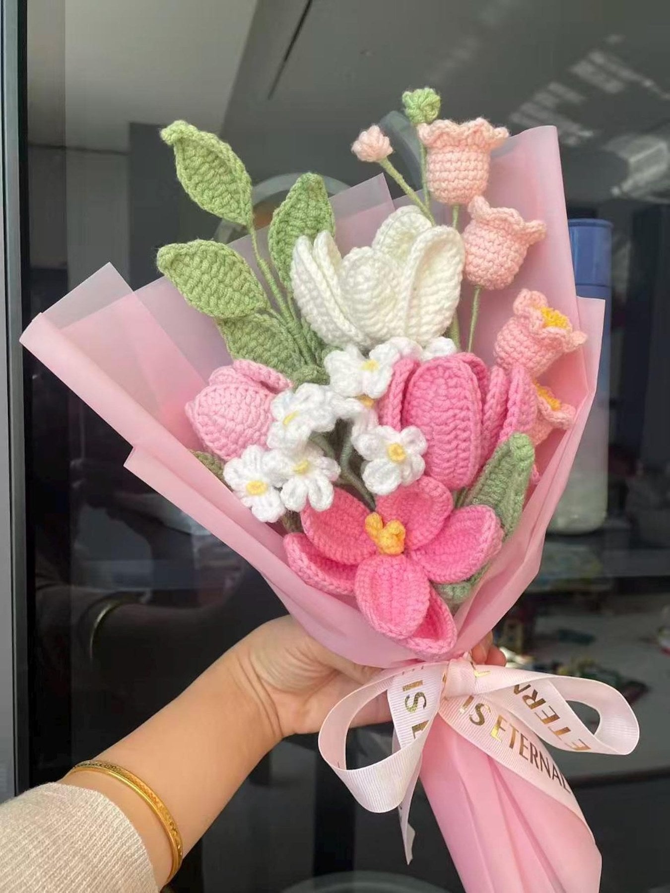 Häkel Rosen Strauß Handgemachter Blumenarrangement Häkel Strauß