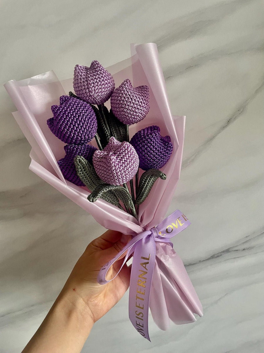Häkelblumen Lila Tulpen Blumen Handgemachter Blumen Mutter