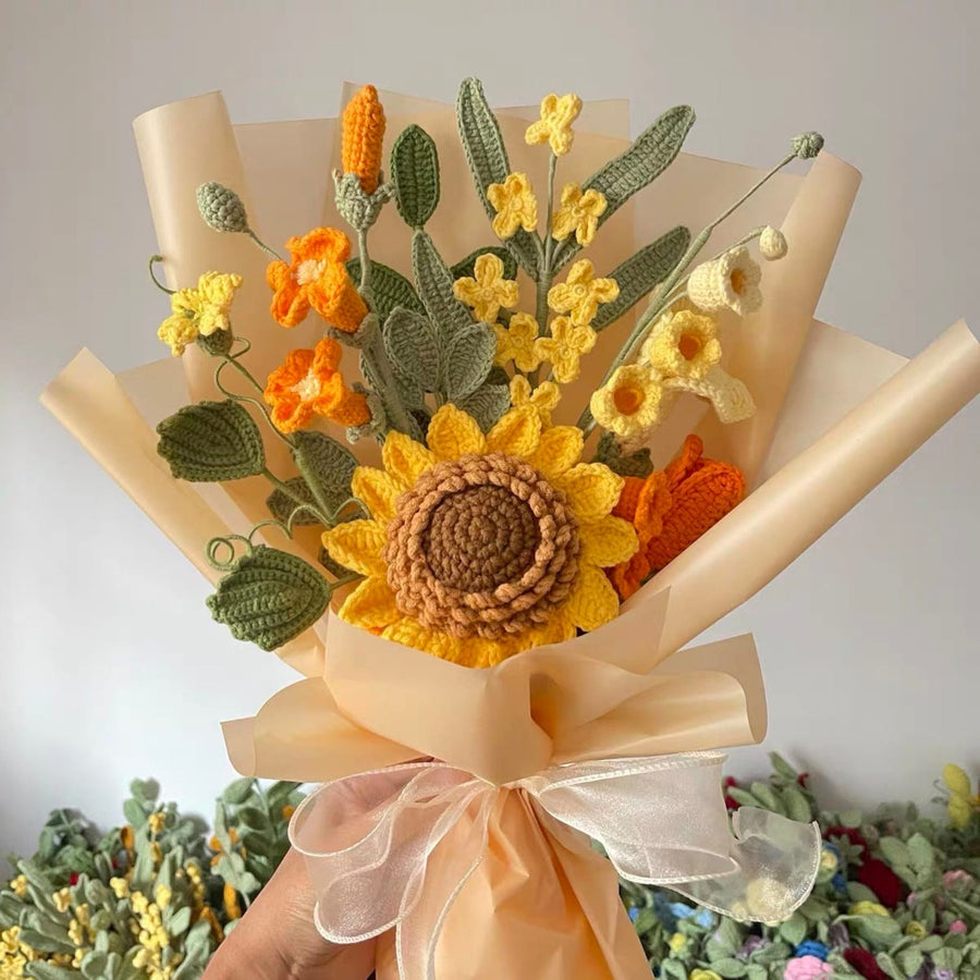Häkelblumenstrauß Handgemachter Sonnenblumen gestrickter Tulpen Blumen