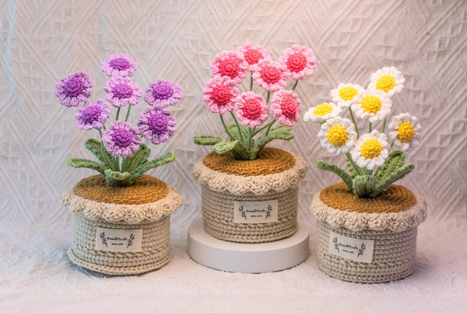 Handgemachter Häkel Gänseblümchen Blumen Topf