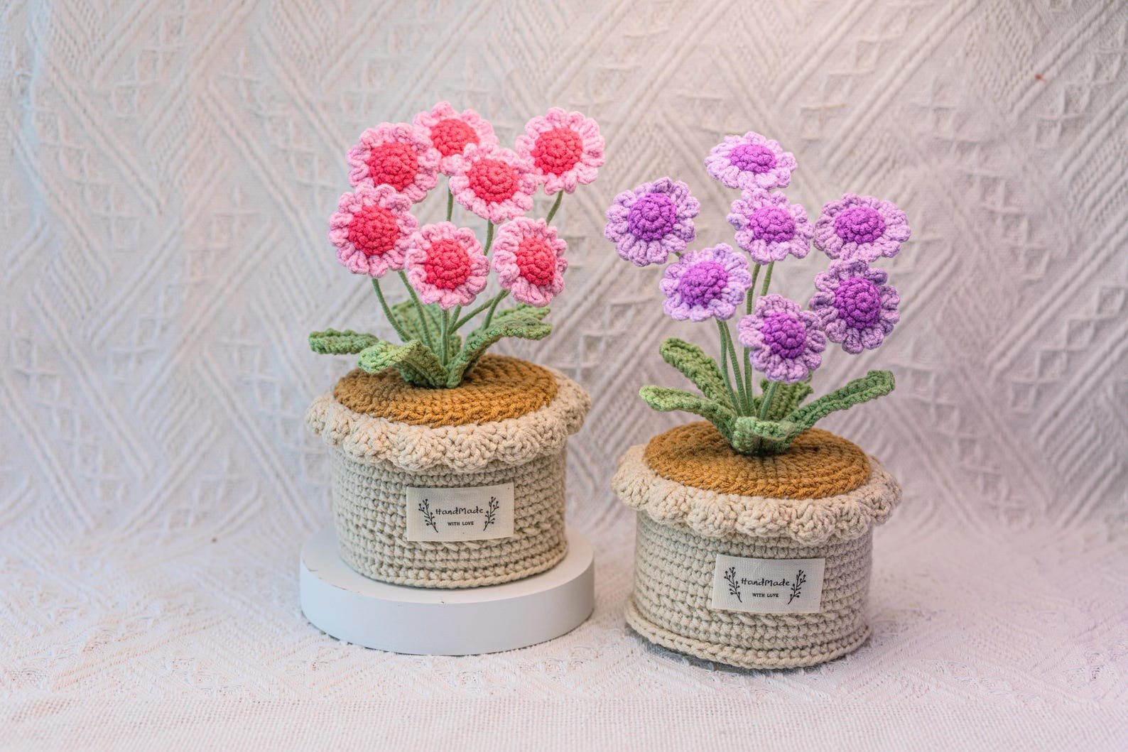 Handgemachter Häkel Gänseblümchen Blumen Topf