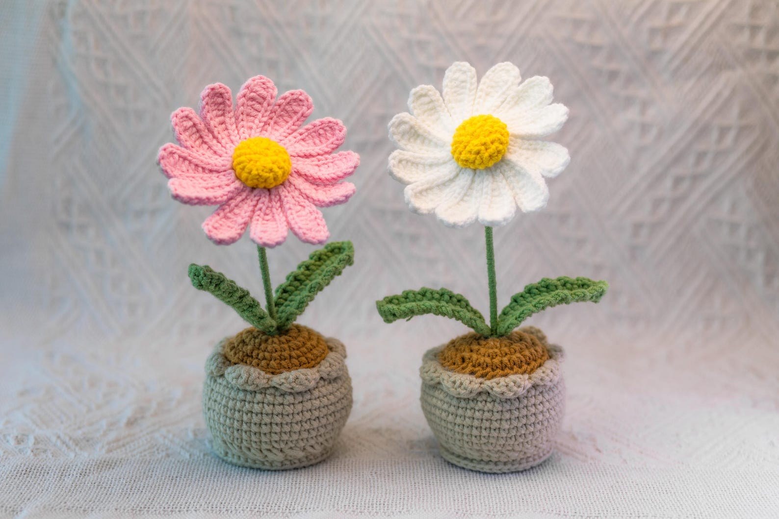 Handgemachter Häkel Gänseblümchen Blumen Topf Baumwoll Strauß