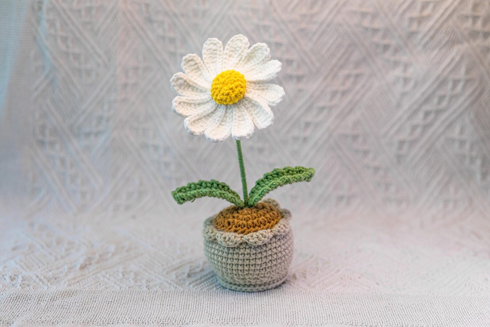 Handgemachter Häkel Gänseblümchen Blumen Topf Baumwoll Strauß