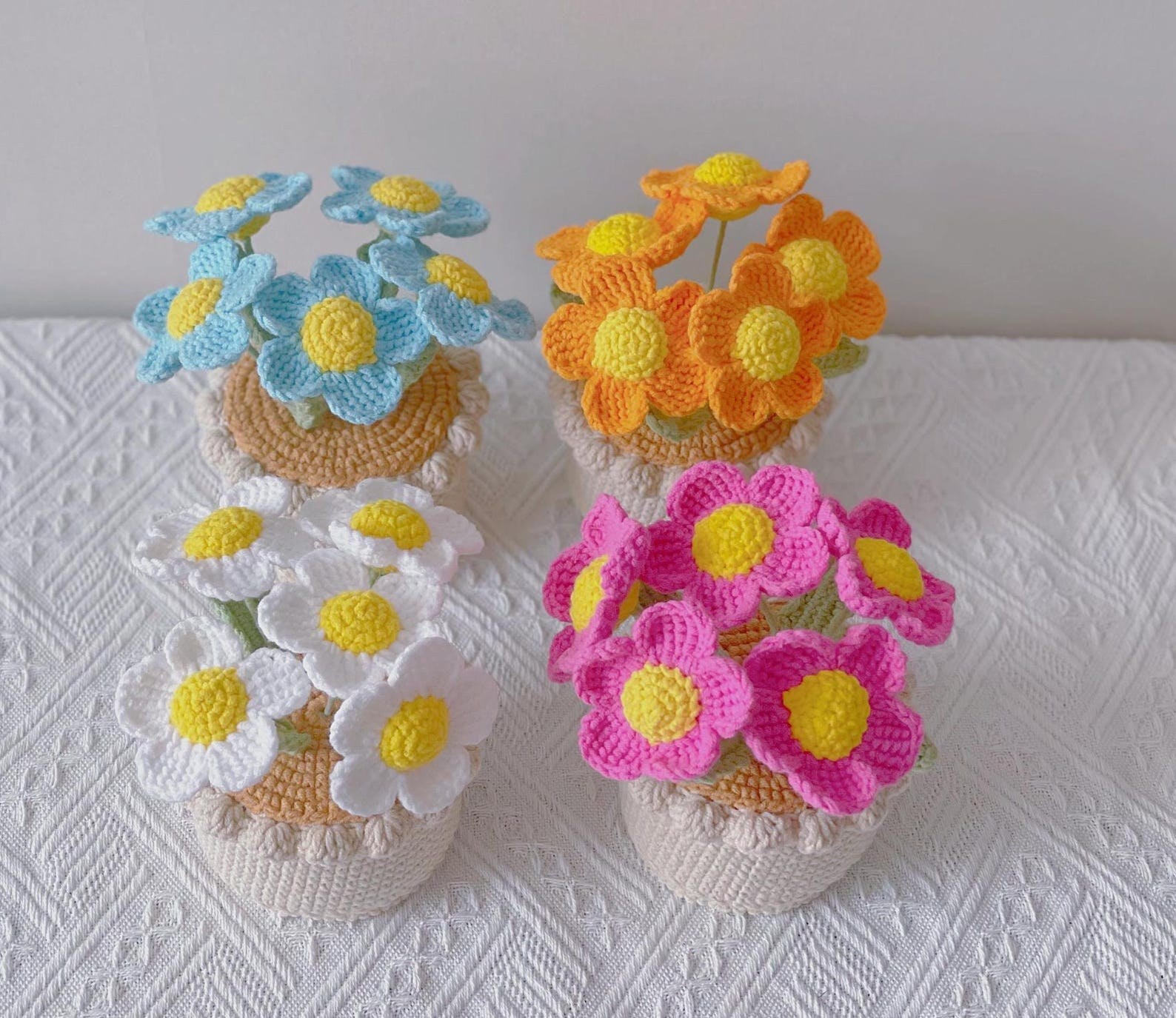 Handgemachter Häkel Gänseblümchen Blumen Topf Personalisiertes Geschenk