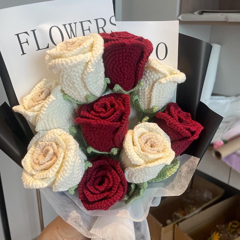 Handgemachter Häkel Rosen Strauß Gestrickter Blumen Geschenk
