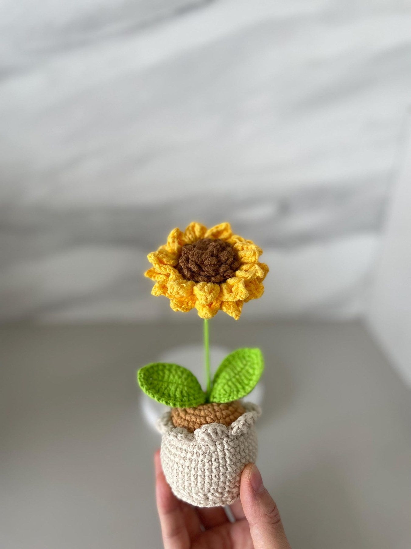 Handgemachter Häkel Sonnenblumen Topf Einzigartiger Häkel Geschenk