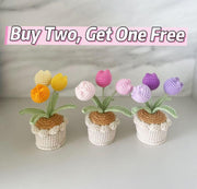Handgemachter Häkel Tulpen Blumen Topf Rosa Lila Oranger
