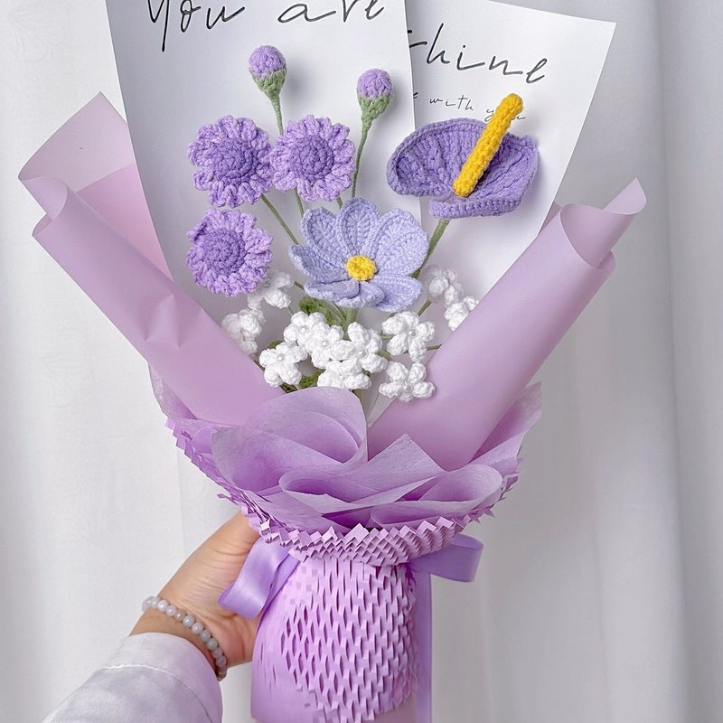 Handgemachter Häkelblumenstrauß Einzigartiger Garn Arrangement