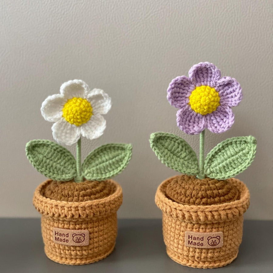Handgemachter Häkelblumen Topf Rosa Lila Oranger