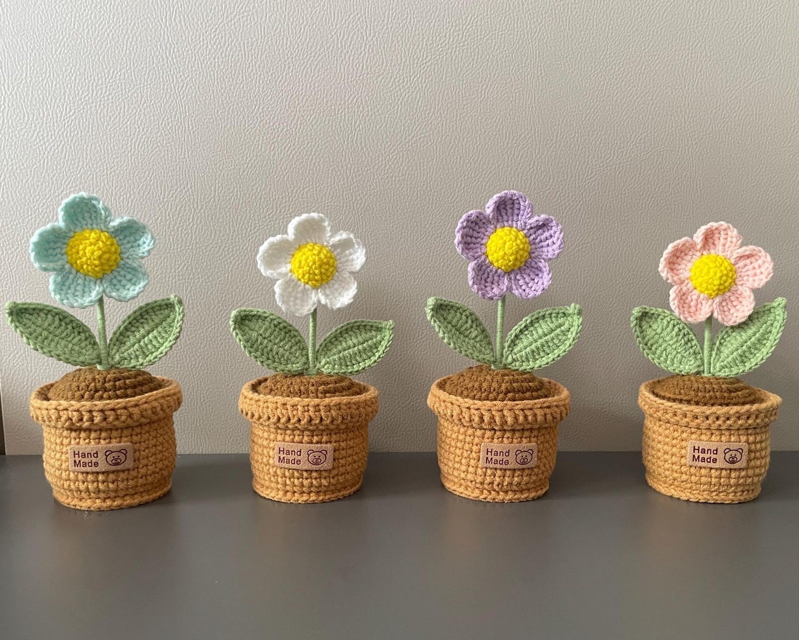 Handgemachter Häkelblumen Topf Rosa Lila Oranger