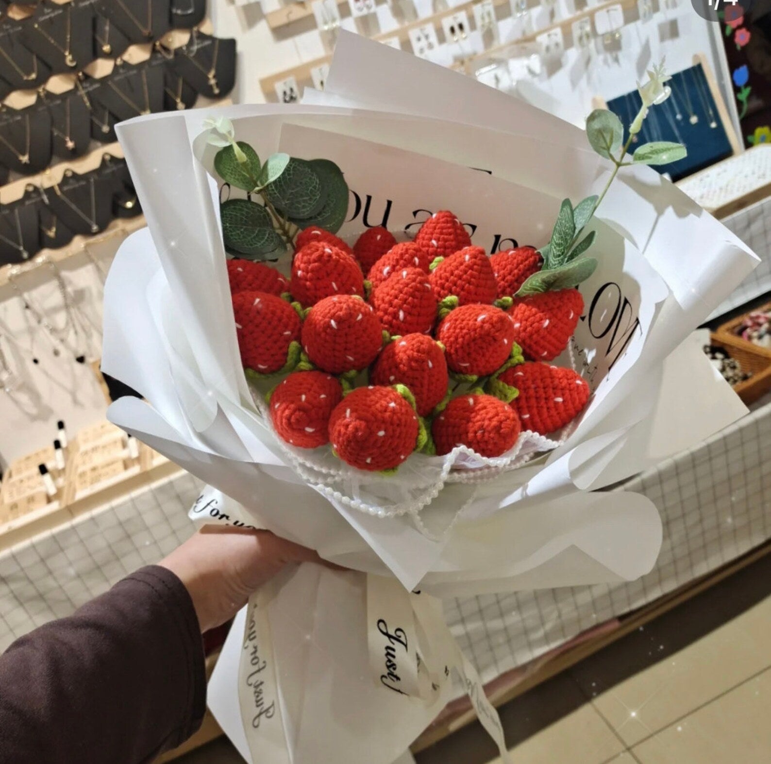 Erdbeer Häkelblumen